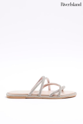 River Island Pink Diamonte Leather Sapatilha Sandals (N55800) | £40
