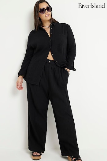 River Island Black Curve Linen Feel Double Faced Trousers (N55805) | £35