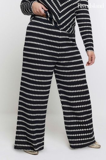 River Island Black Curve Wide Leg Crochet Trousers (N55808) | £35