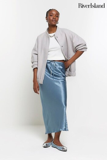 River Island Blue Tie Waist Bias Skirt (N55824) | £30