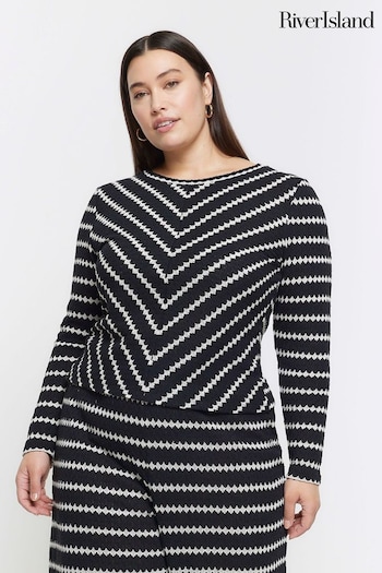 River Island Black Curve Crochet Stripe Top (N55829) | £30