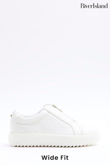 River Island White Plain Wide Fit Slip on Trainers (N55840) | £42