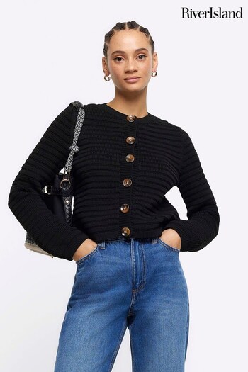 River Island Black Textured Knitted Cardigan (N55844) | £45