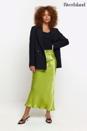 River Island Green Tie Waist Bias Skirt (N55845) | £30