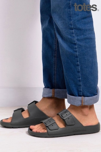 Totes Two Grey Solbounce Mens Adjustable Double Buckle Slides (N55880) | £22