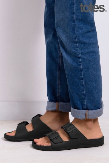 Totes Skin Black Solbounce Mens Adjustable Double Buckle Slides (N55897) | £22