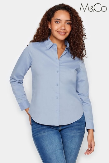 M&Co Blue White Cotton Poplin Long Sleeve Shirt (N55961) | £29