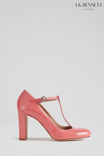 LK Bennett Annalise Coral Patent Leather T-Bar Shoes (N55962) | £329