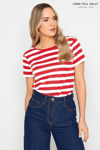 Long Tall Sally Red Stripe Crew Neck T-Shirt (N55973) | £19