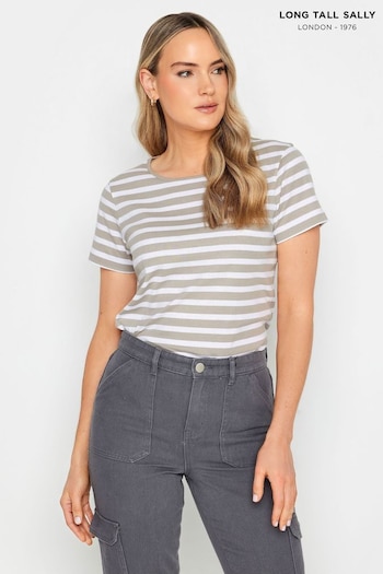 Long Tall Sally Natural Stripe Crew Neck T-Shirt (N55993) | £19