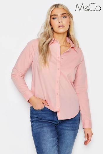 M&Co Pink White Cotton Poplin Long Sleeve Shirt (N55994) | £29