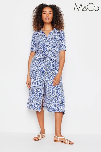 M&Co Blue & White Linen Tile Print Shirt Rib Dress (N56011) | £39