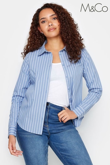 M&Co Blue & White Striped Cotton Poplin Shirt (N56023) | £29
