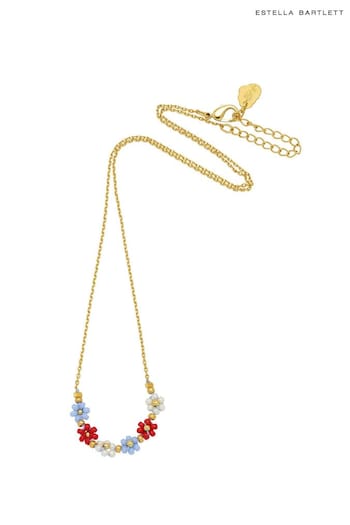 Estella Bartlett Gold Red, Blue, White Daisy Chain Necklace (N56029) | £29