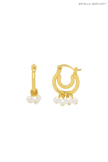 Estella Bartlett Gold Double Hoop Drop Pearl Earrings (N56040) | £28