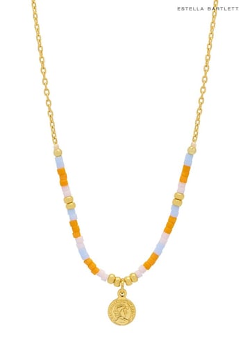 Estella Bartlett Gold Orange, Blue Miyuki beaded Coin Necklace (N56042) | £29