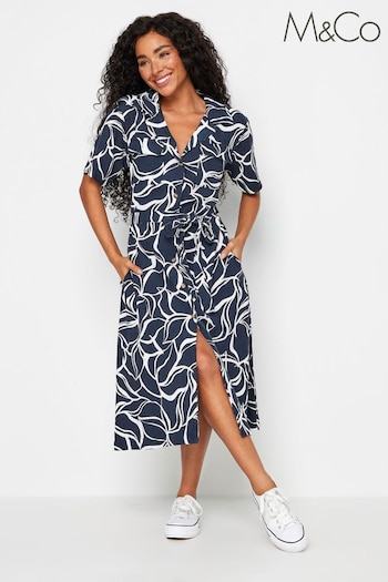 M&Co Blue Petite Abstract Print Linen Shirt Dress (N56053) | £39