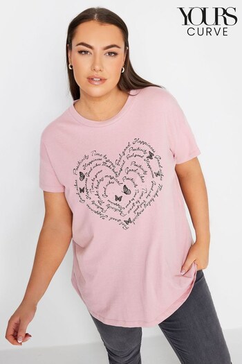 Yours Curve Pink Placement Print T-Shirt (N56170) | £19