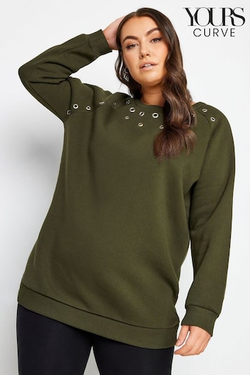 Yours Curve Khaki Green Eyelet Detailed Sweatshirt (N56181) | £29