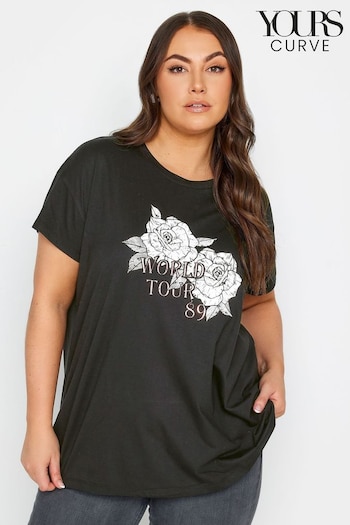 Yours Curve Black Placement Print T-Shirt (N56182) | £19