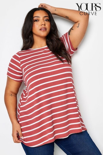 Yours Curve Red Stripe Ribbed Swing T-Shirt (N56190) | £24