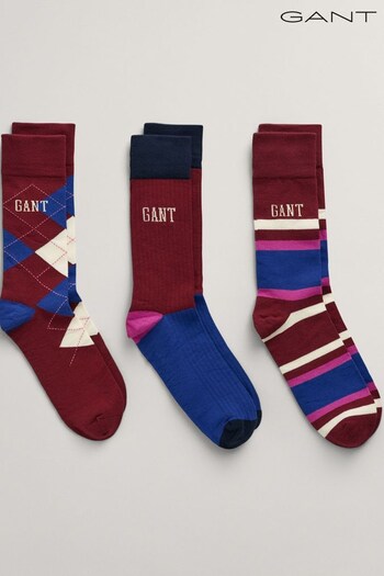 GANT Plumped Red Argyle Socks 3-Pack (N56254) | £20