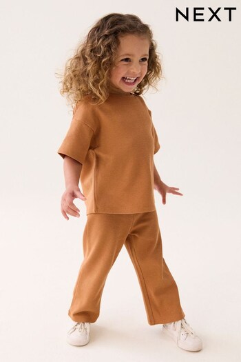 Brown Short Sleeve T-Shirt and Wide Leg Trousers Set (3mths-7yrs) (N56305) | £9 - £13