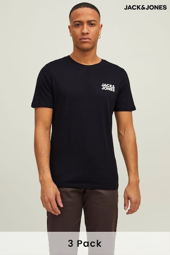 JACK & JONES Black Multipack Logo T-Shirts 3 Pack (N56315) | £35