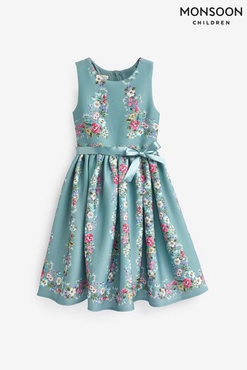 Monsoon Green Suzie Floral Scuba Party Dress (N56375) | £56