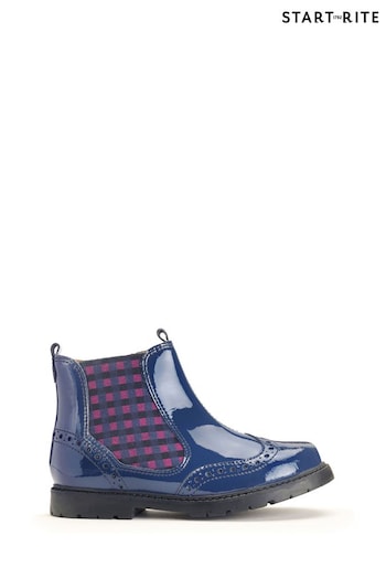 Start Rite Blue Chelsea Zip Up Patent Leather Boots siempre (N56392) | £49