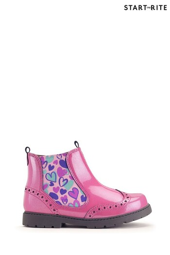 Start Rite Pink Chelsea Zip Up Leather Brogue Boots Szary (N56393) | £49