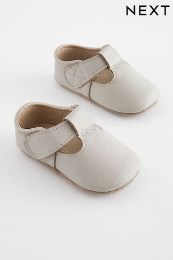 Neutral Stone Baby Leather T-Bar Pram Shoes (0-24mths) (N56398) | £12
