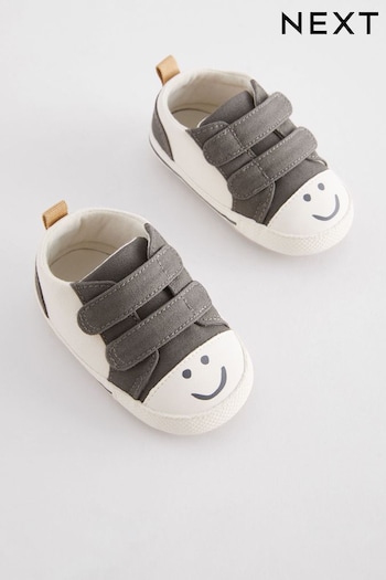 Monochrome Black/White Smiley Baby Two Strap Pram Shoes (0-24mths) (N56403) | £7.50 - £8.50