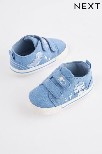 Blue Denim Dinosaur Baby Two Strap Pram Shoes (0-24mths) (N56406) | £7.50 - £8.50
