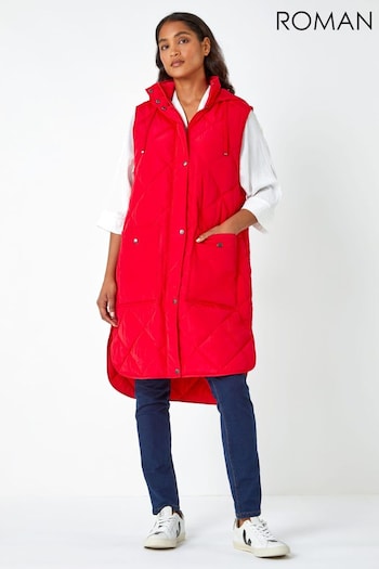 Roman Red Quilted Longline Hooded Gilet (N56527) | £60