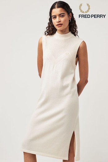 Fred Perry Ecru White Ponitelle Detail Knitted Dress (N56562) | £150