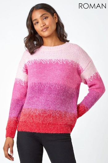 Roman Pink Contrast Stripe Print Knit Jumper (N56585) | £35