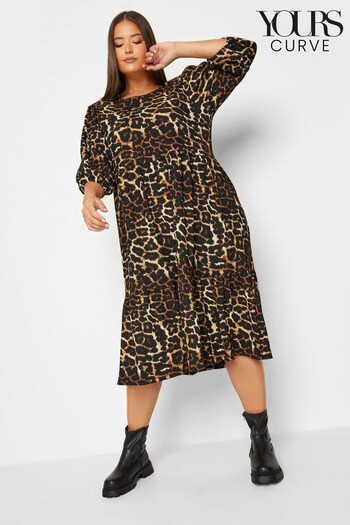 Yours Curve Black Leopard Frill Hem Dress (N56596) | £34