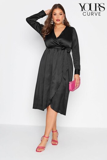 Yours Curve Black Limited Satin Wrap Dress (N56597) | £34
