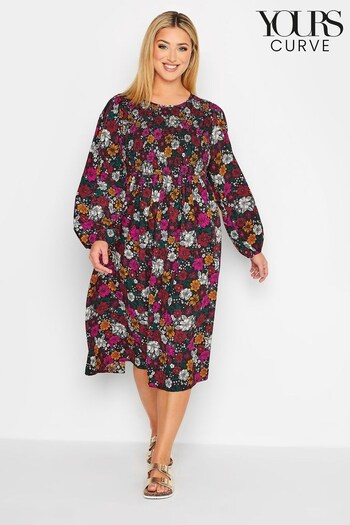 Yours Curve Black Balloon Sleeve Midaxi Patou Dress (N56598) | £34