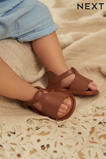 Tan Brown Leather Pram Sandals (0-24mths) (N56627) | £12