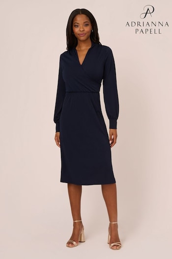 Adrianna Papell Blue Long Sleeve Wrap Dress (N56630) | £99