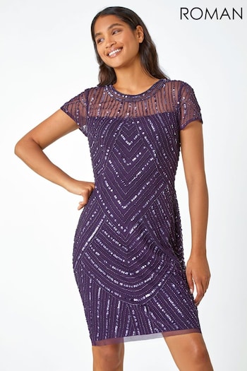 Roman Purple Sequin Embellished Shift Dress (N56742) | £90