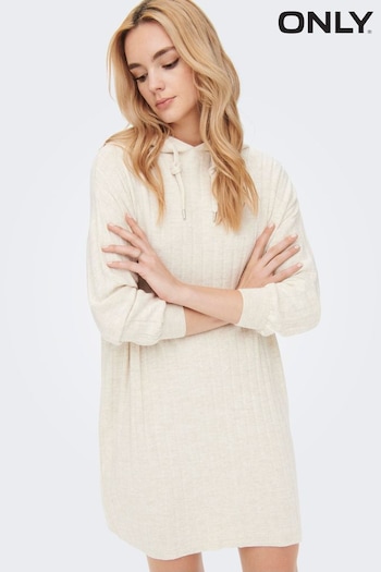 ONLY Cream Knitted Hooded Cosy Lounge Jumper johnson Dress (N56757) | £35