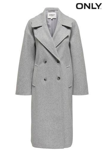 ONLY Grey Double Breasted Button Up Smart Longline Coat (N56760) | £78