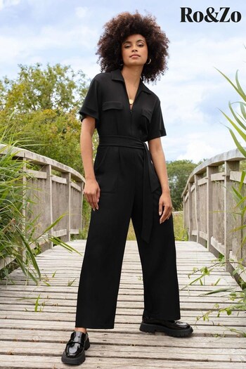 Ro&Zo Black Jersey Crepe Short Sleeve Jumpsuit (N56782) | £109