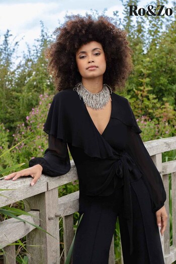 Ro&Zo Black Cape Detail Wrap Top (N56784) | £79