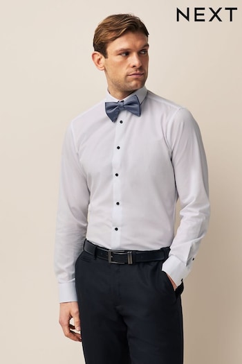 White/Dusky Blue Slim Fit Single Cuff Single Cuff Occasion Shirt And Bow Tie Set (N56796) | £28