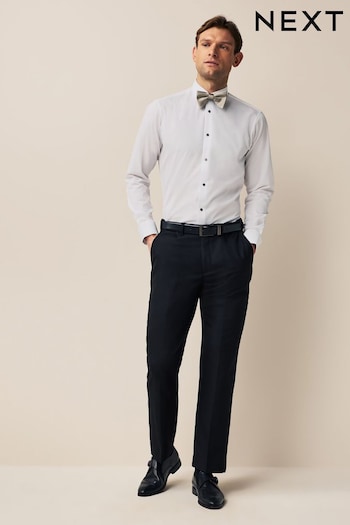White/Neutral Brown Slim Fit Single Cuff Single Cuff Occasion Shirt And Bow Tie Set (N56797) | £28