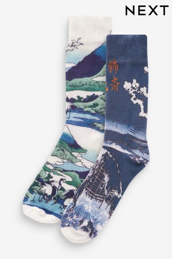 Blue Hokusai 2 Pack Digital Printed Socks (N56813) | £12
